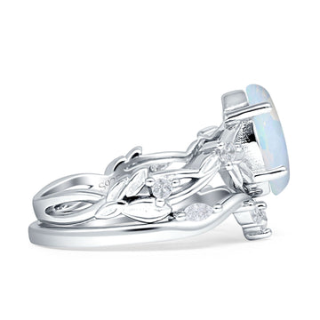 Marquise Split Shank Created White Opal Leaf Floral Ring 925 Sterling Silver Wholesale